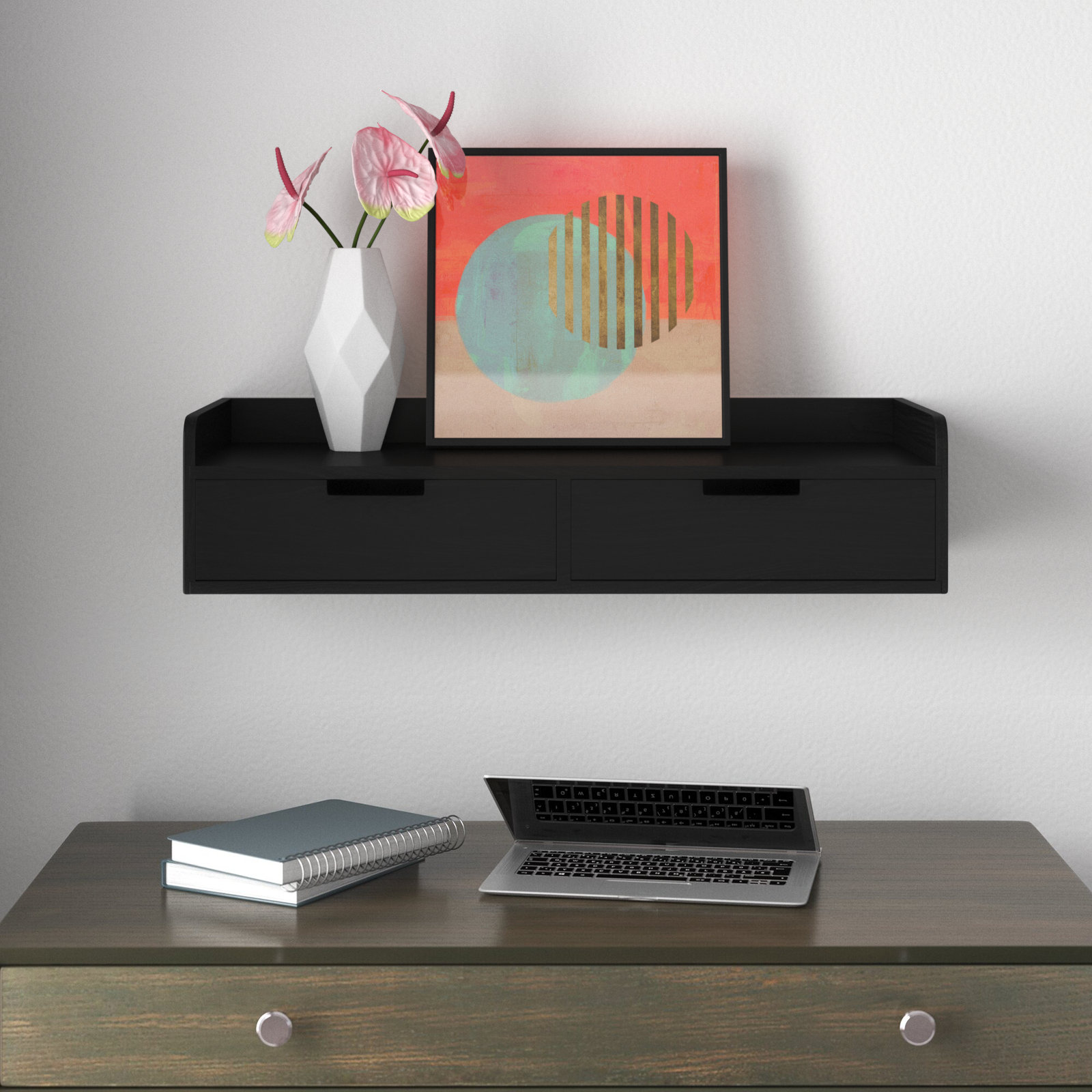 Wall mounted floating shelf with drawer hotsell